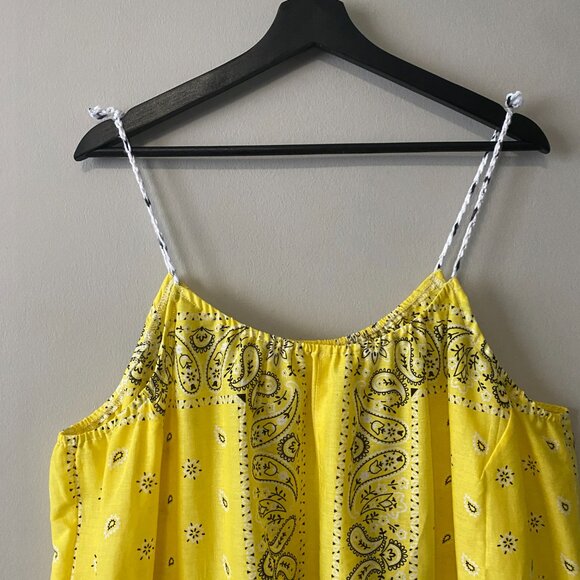 Handmade Plus Size Cotton Lightweight Yellow Paisley Print Crochet Straps Dress - Picture 3 of 14